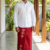 Deep Red SAPTA Handloom  Embroidery Cotton Sarong EMSA2006