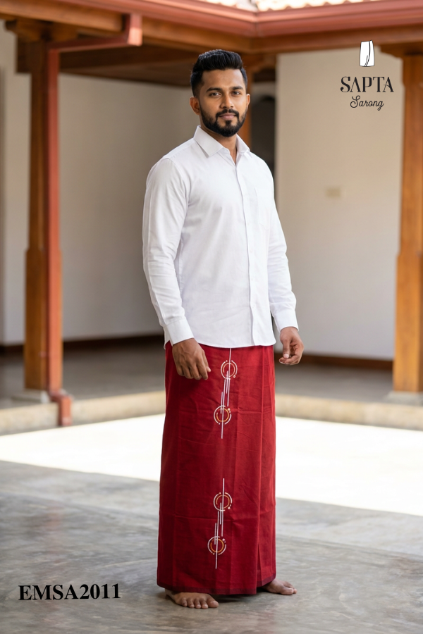 Deep Red SAPTA Handloom  Embroidery Cotton Sarong EMSA2011