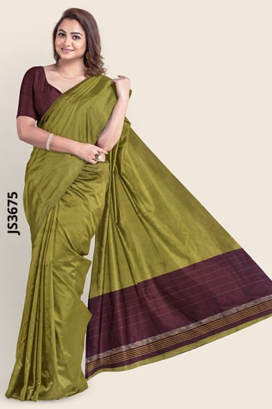 Olive green Handloom silk Saree JS3675