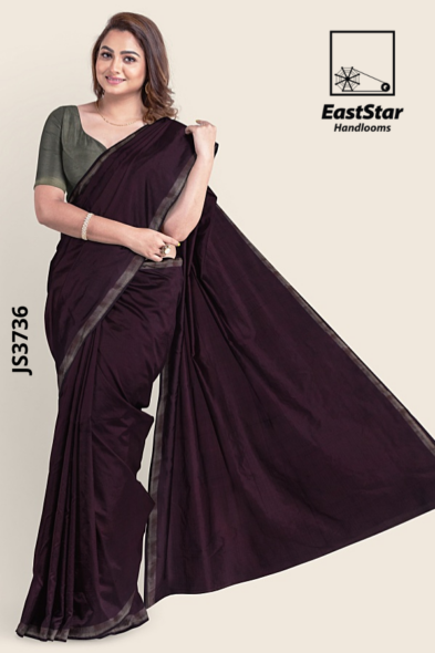 Deep plum  Handloom silk Saree JS3736
