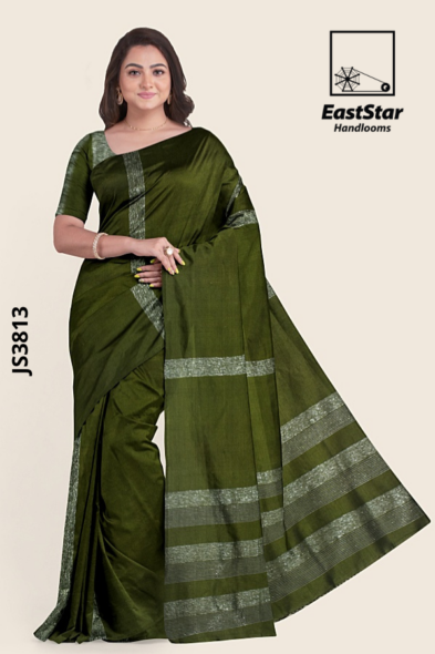 Olive Green Handloom Silk Saree JS3813