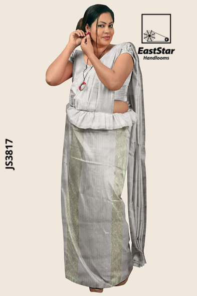 Light gray Handloom silk Saree JS3847