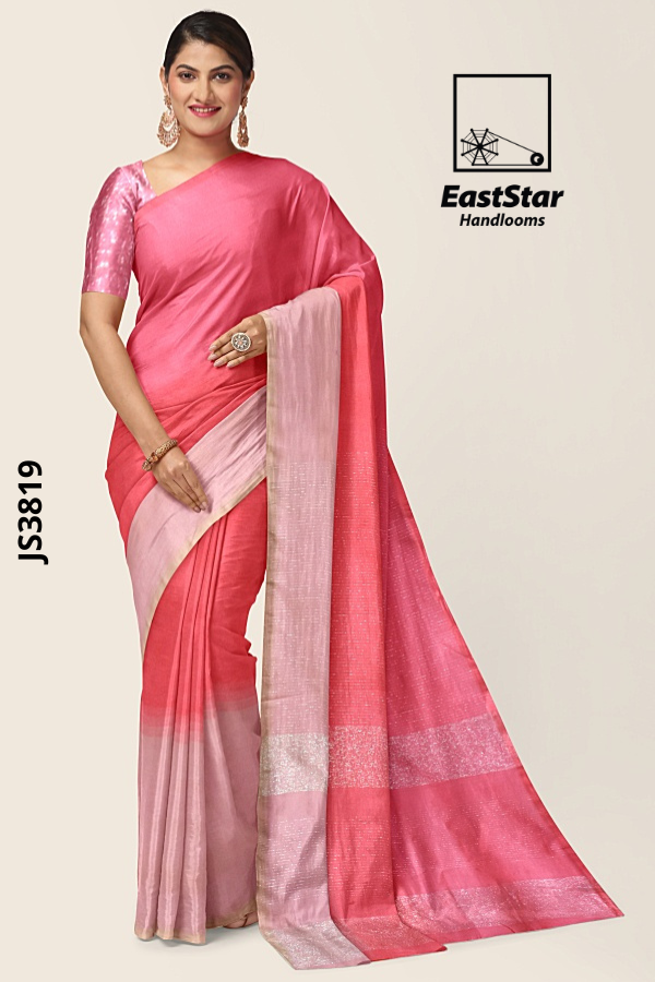 Pink gradient satin Handloom Silk Saree JS3819