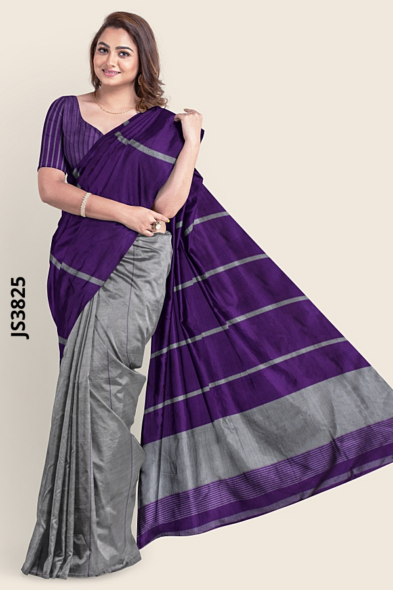 Purple Gray Handloom Silk Saree JS3825