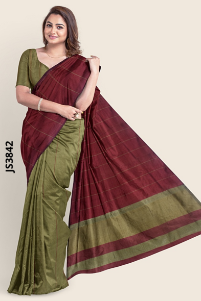 Two Tone Maroon Handloom silk Saree JS3842