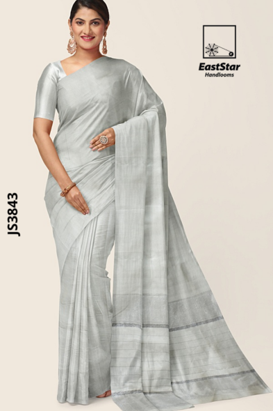 Silver Gray Handloom Silk Saree JS3843