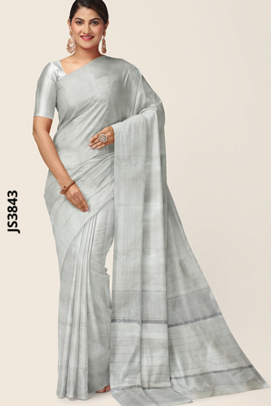 Silver Gray Handloom Silk Saree JS3843