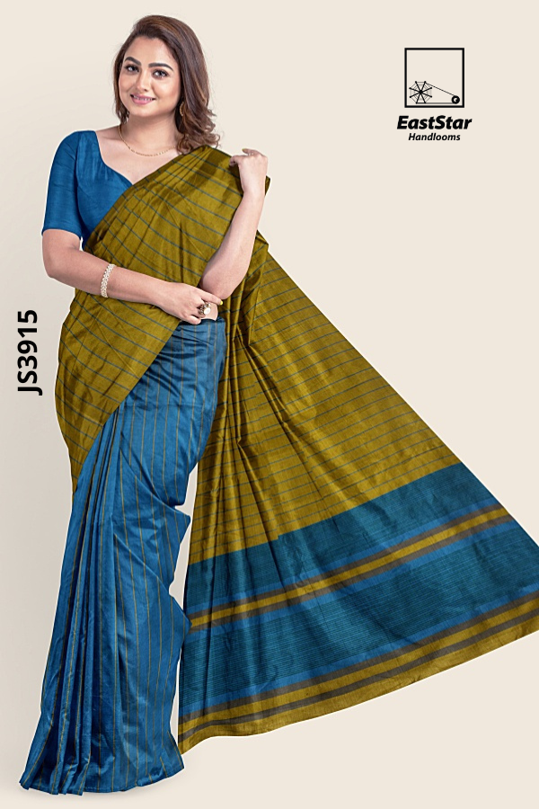 Olive Teal   Handloom Silk Saree JS3915