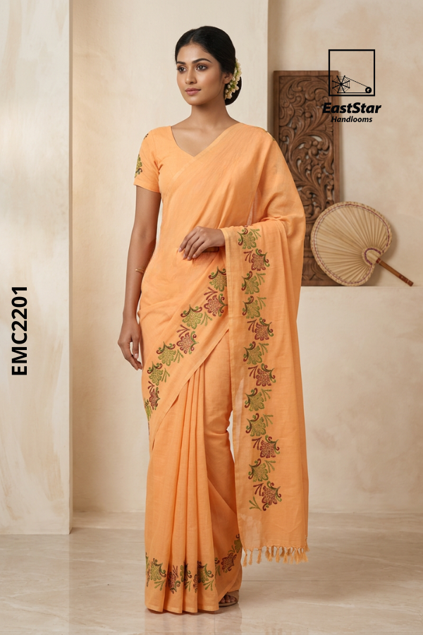 Orange Tone Embroidery Cotton Saree EMC2201 Orange Tone Embroidery Cotton Saree EMC2201