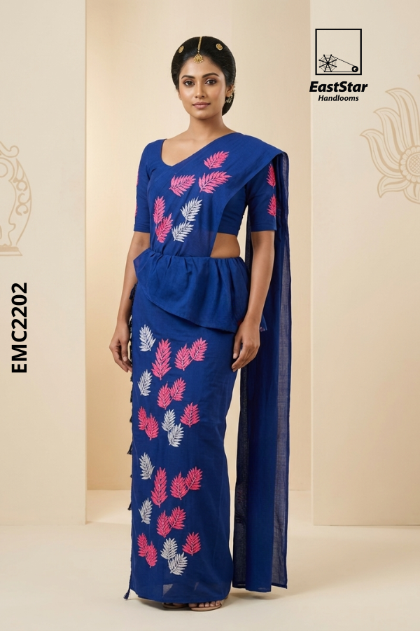 Blue Embroidery Cotton Saree EMC2202