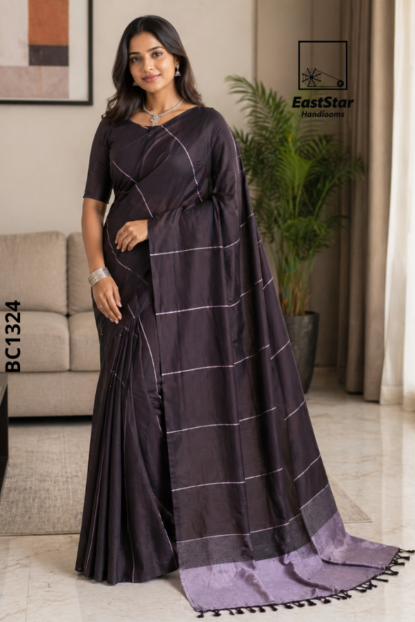 Deep brown Handloom Cotton Saree BC1324