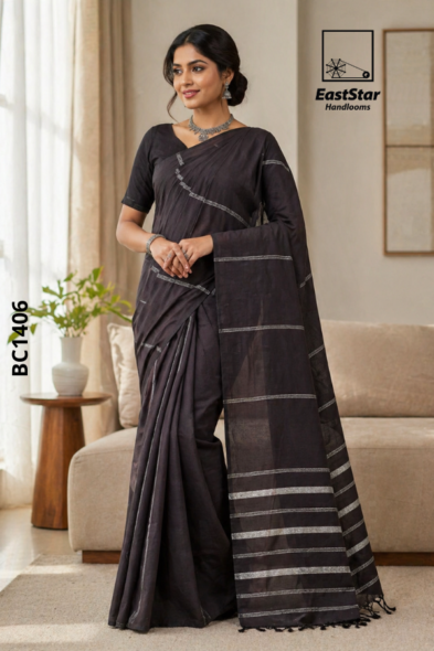Deep Brown  Handloom Cotton Saree BC1406