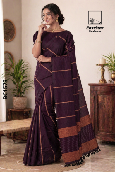 Deep Plum Handloom Cotton Saree BC1573