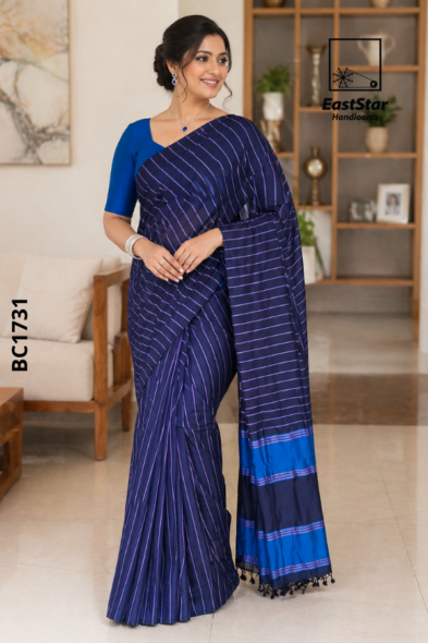 Navy Blue Handloom Cotton Saree BC1731