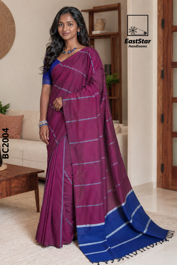 Deep Magenta  Handloom Cotton Saree BC2004