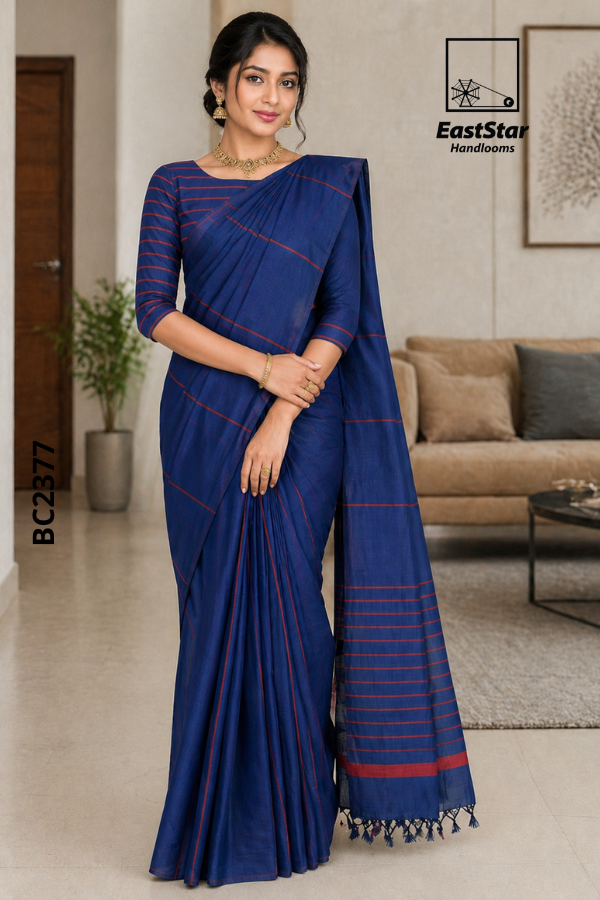 Royal Blue Handloom Cotton Saree BC2377