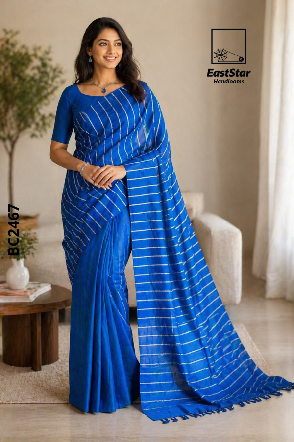 Rich Royal Blue  Handloom Cotton Saree BC2467