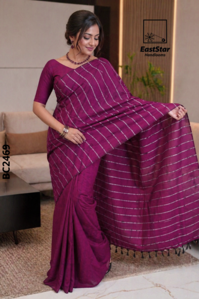 Deep Magenta  Handloom Cotton Saree BC2469