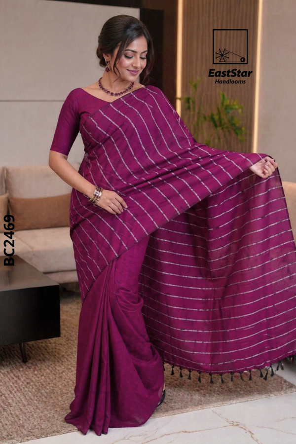 Deep Magenta  Handloom Cotton Saree BC2469