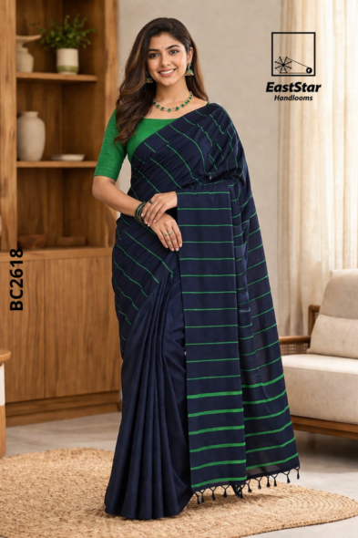 Navy Blue Handloom Cotton Saree BC2618