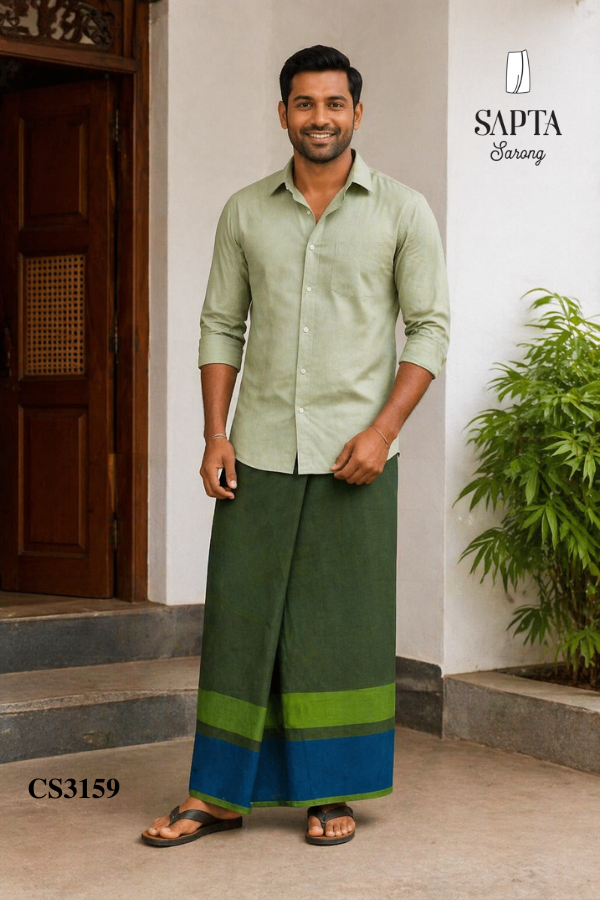 Green Base Handloom SAPTA Sarong CS3159