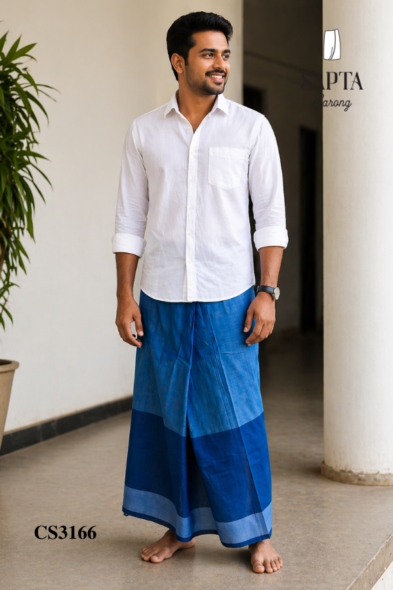 Deep And Mid-Tone Blue Handloom SAPTA Sarong CS3166