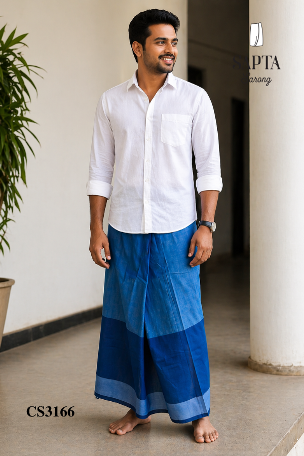 Deep And Mid-Tone Blue Handloom SAPTA Sarong CS3166