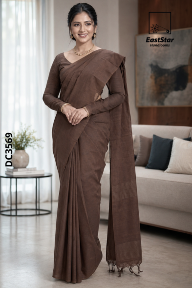 Brown  Handloom Cotton  Saree DC3569
