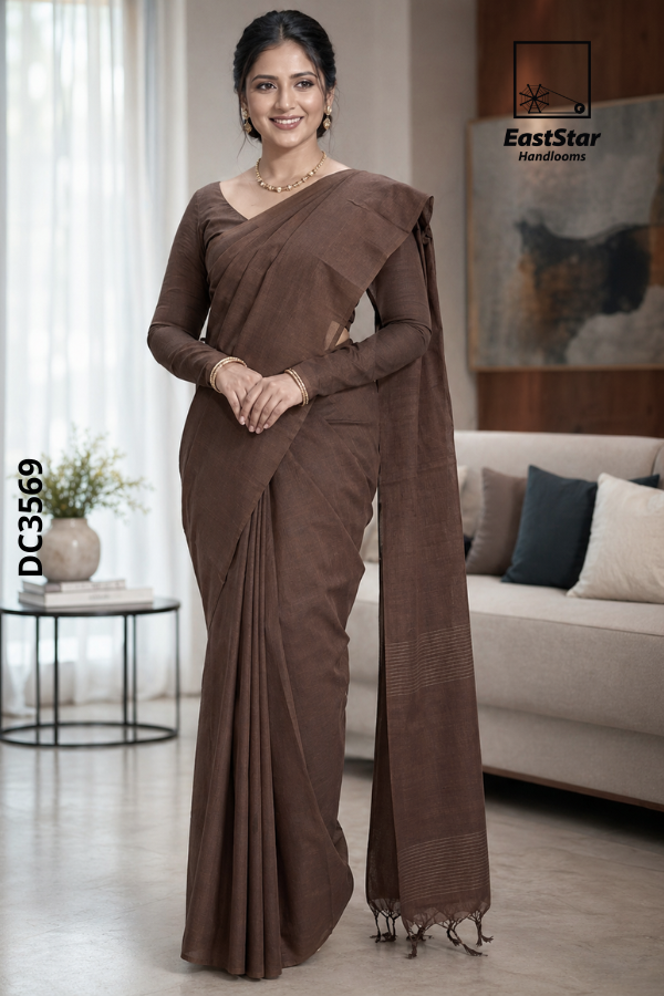 Brown  Handloom Cotton  Saree DC3569