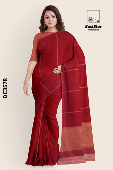 Deep Red Handloom Cotton Saree DC3578