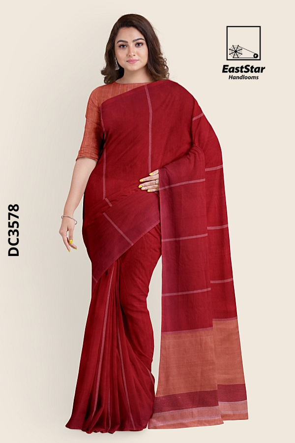 Deep Red Handloom Cotton Saree DC3578