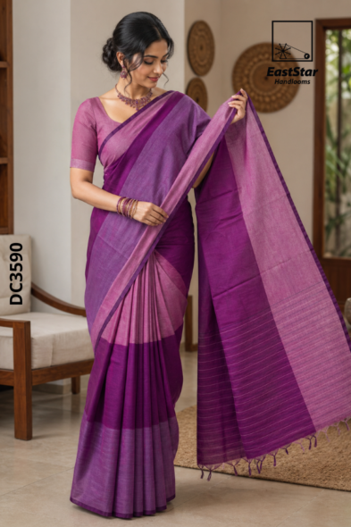 Magenta Tone  Handloom Cotton  Saree DC3590