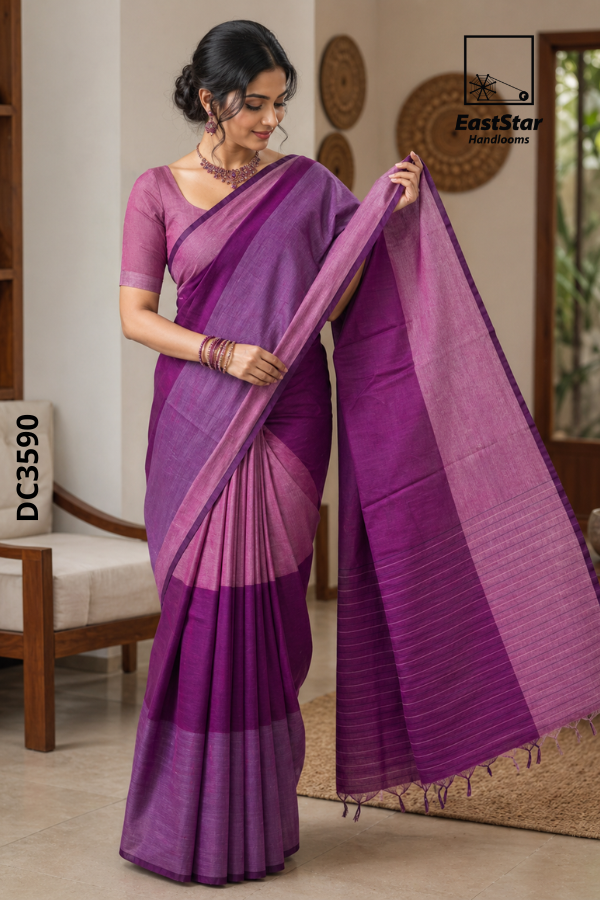 Magenta Tone  Handloom Cotton  Saree DC3590