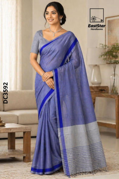 Periwinkle Blue  Handloom Cotton Saree DC3592