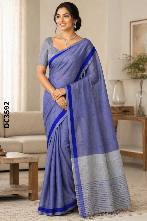 Periwinkle Blue  Handloom Cotton Saree DC3592