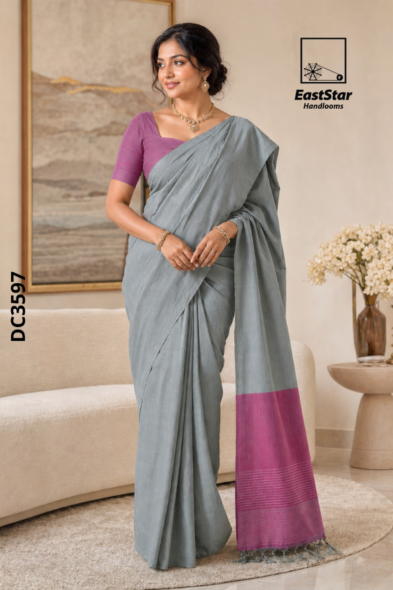 Ash-Grey Handloom Cotton  Saree DC3597