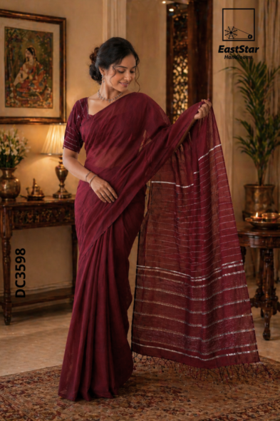 Marron Handloom Cotton Saree DC 3598