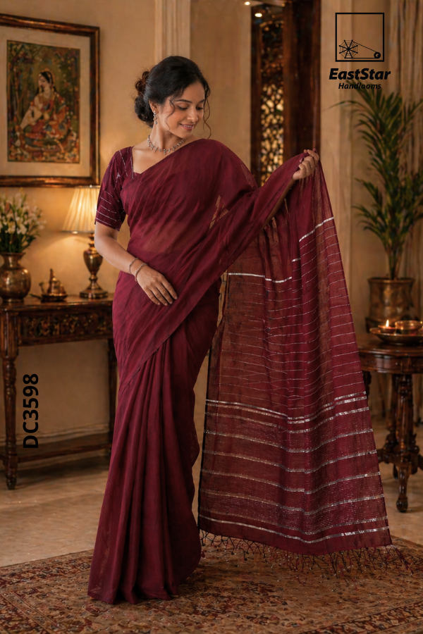 Marron Handloom Cotton Saree DC 3598