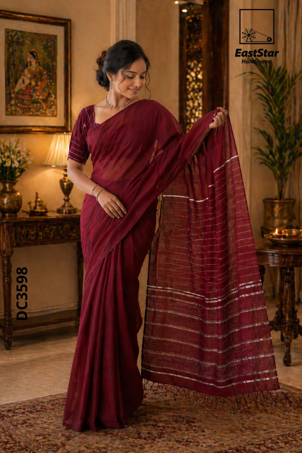 Marron Handloom Cotton Saree DC 3598