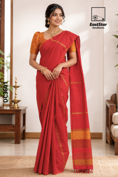 Red Handloom Cotton Saree DC3601