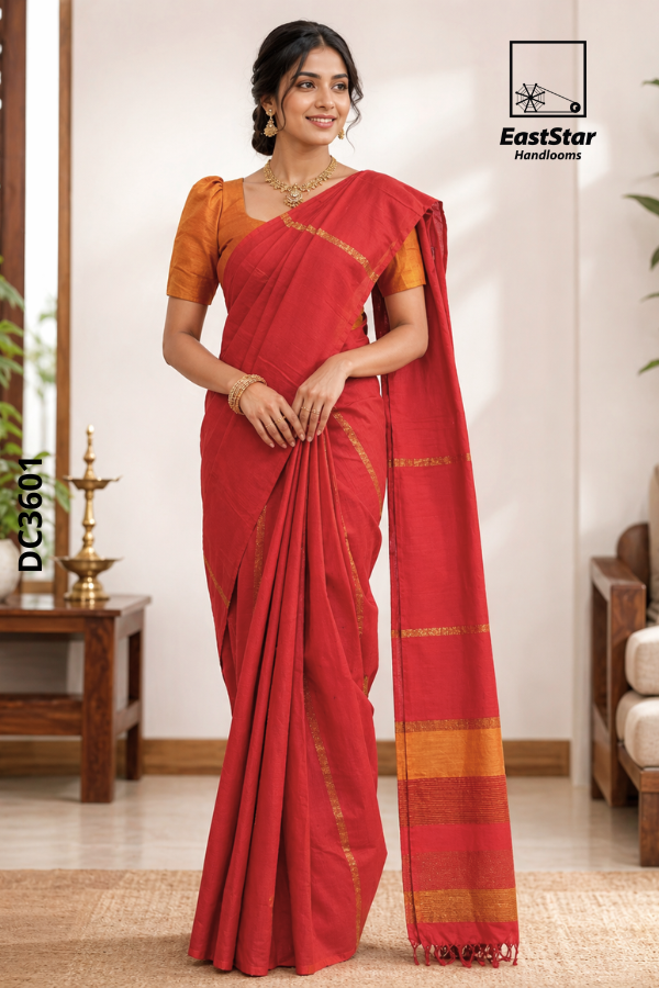 Red Handloom Cotton Saree DC3601