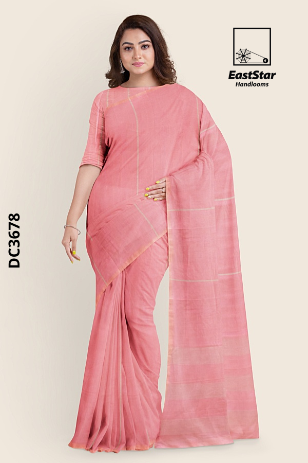 Orangey Pink Handloom Cotton Saree DC3678