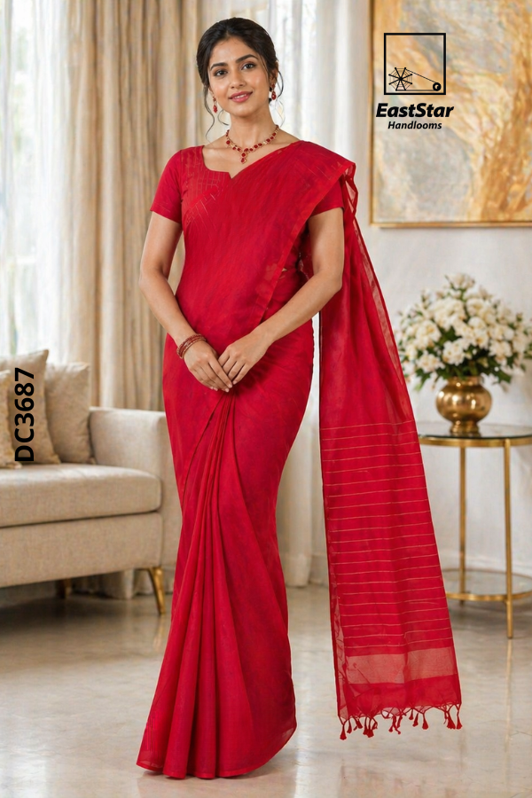 Red Handloom Cotton Saree DC 3687