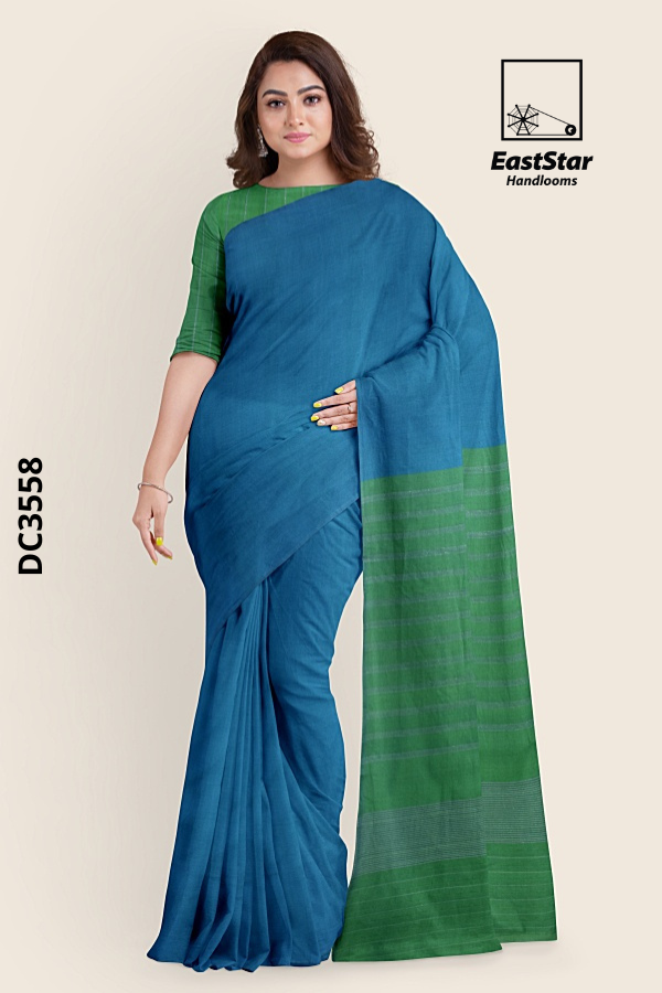 Teal Blue  Handloom Cotton saree DC3558