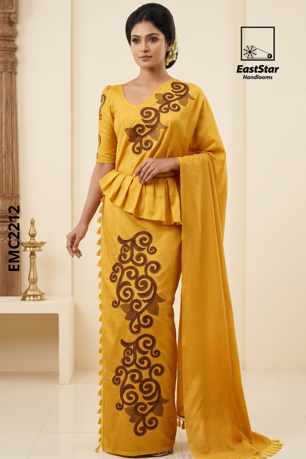 Yellow Embroidery Cotton Saree EMC2212 Yellow Embroidery Cotton Saree EMC2212