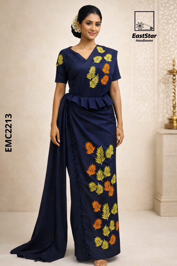 Navy Blue Embroidery Cotton Saree EMC2213 Navy Blue Embroidery Cotton Saree EMC2213