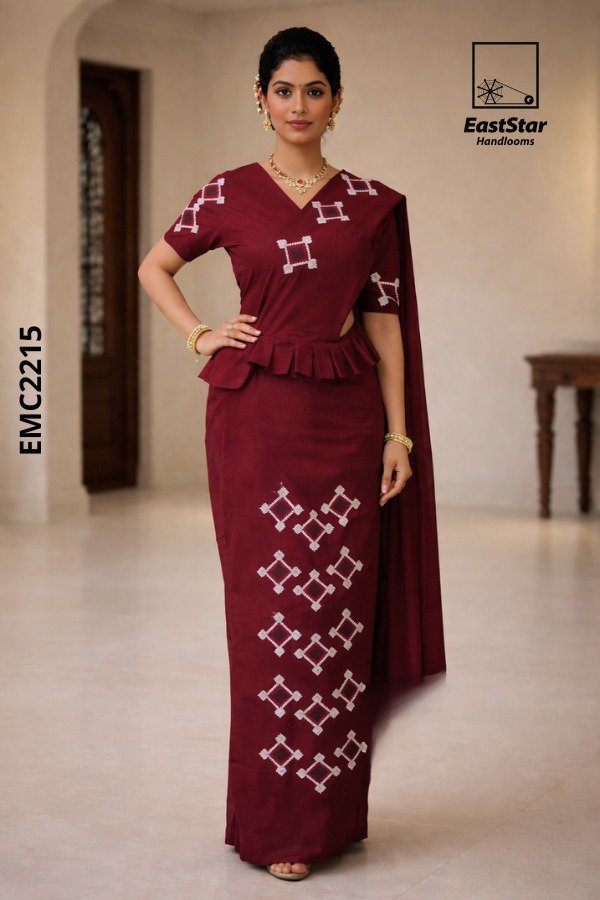 Marron Embroidery Cotton Saree EMC2215 Marron Embroidery Cotton Saree EMC2215