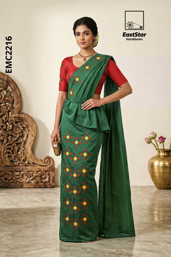 Green Handloom Embroidery cotton Saree EMC2216 Green Handloom Embroidery cotton Saree EMC2216