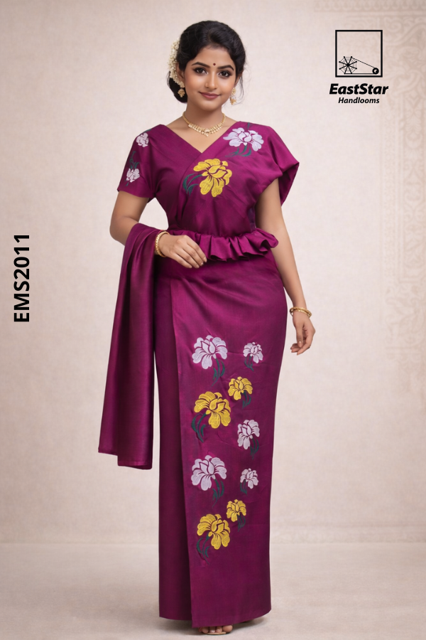 Magenta Handloom Embroidery Rayon saree EMS2011