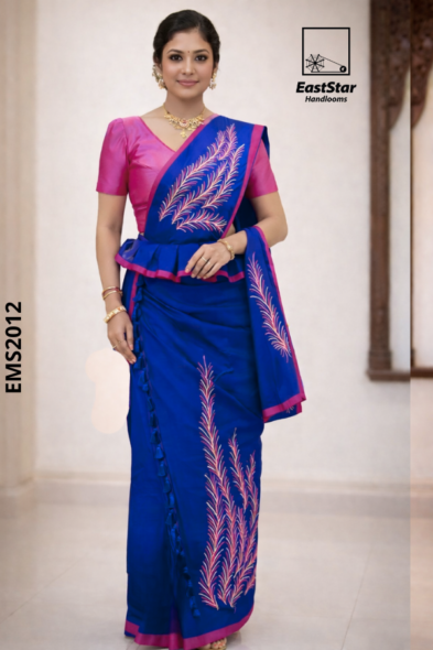 Navy Blue  Embroidery Rayon saree EMS2012